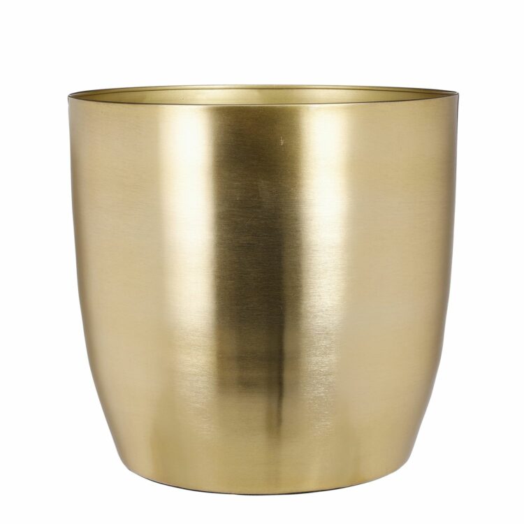 golden metal plant pot curved